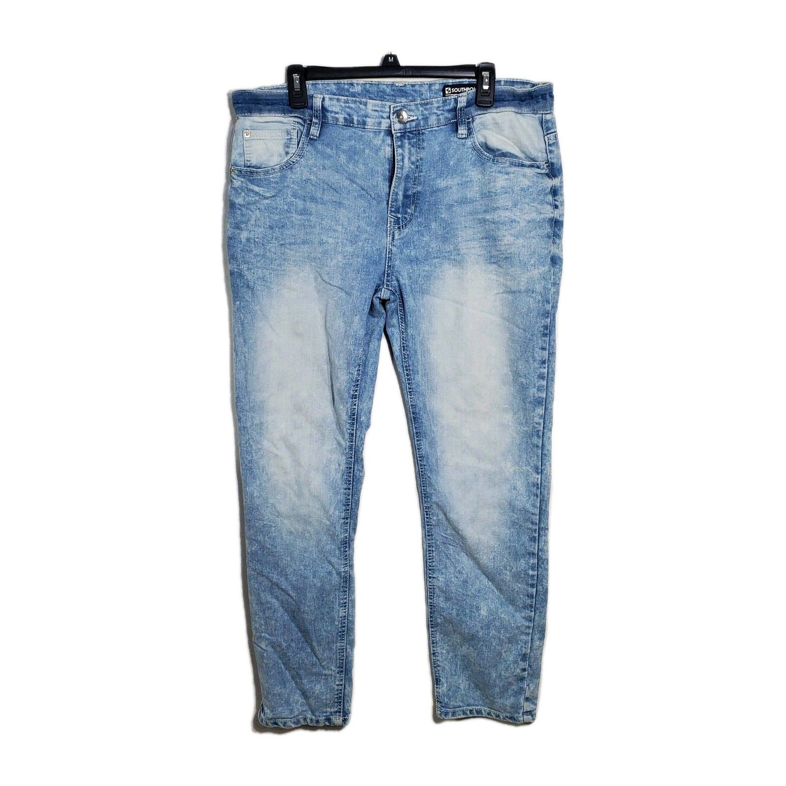 Southpole Mens Skinny Jeans 36/30 Acid Wash Distressed Denim Streetwear Pants